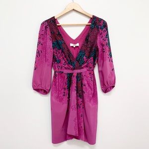 Tibi Silk Feather Bird Print Blouson Sleeve Dress Sz 2